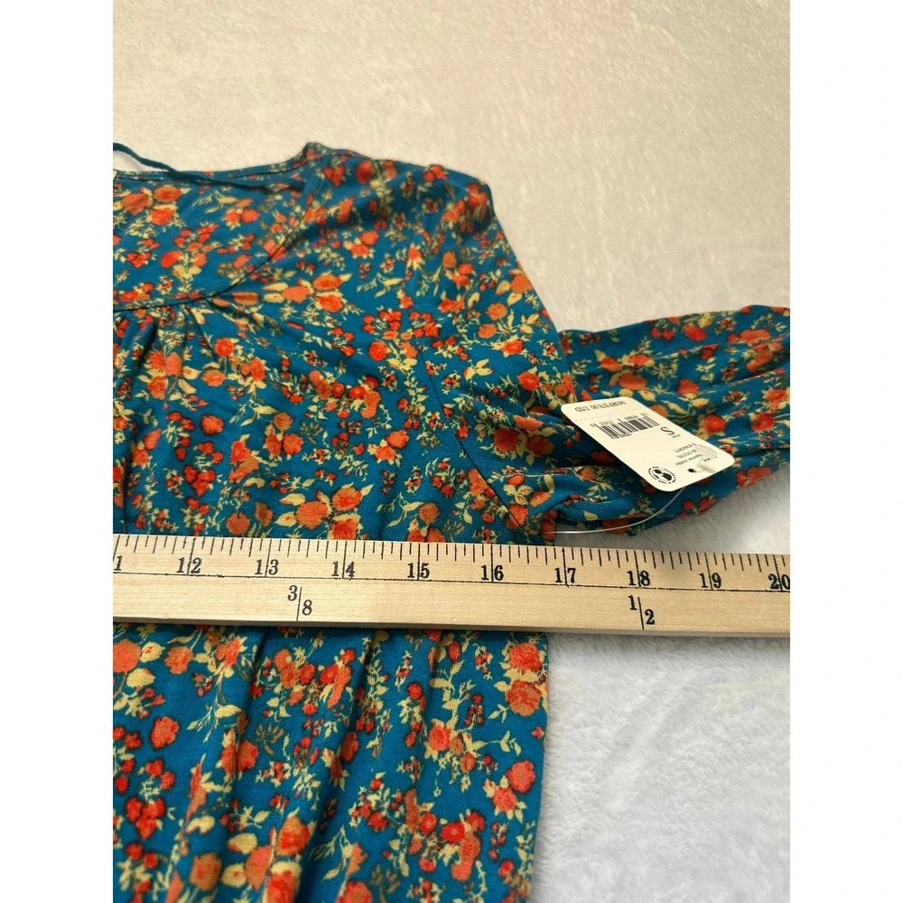 Free People Kaya Printed Bodysuit S Turquoise Floral NWT Keyhole Boho Long Slv